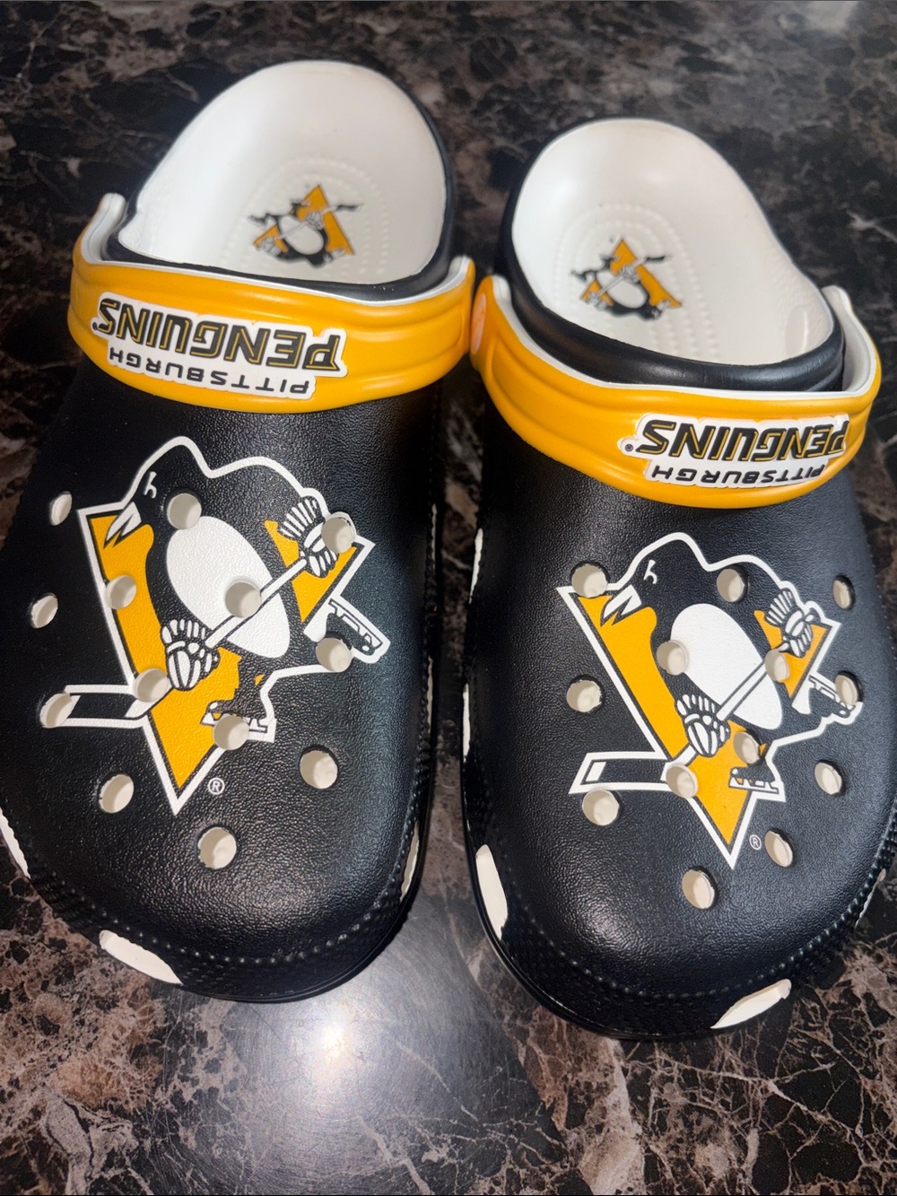 CROCS Pittsburgh Penguins Black and Yellow Slip-On Clogs